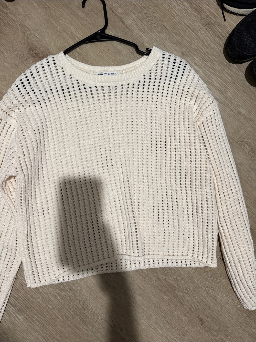 Zara Cream Open Weave Crewneck Sweater